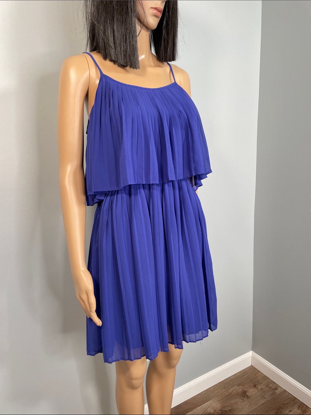 Forever 21 Cobalt Blue Pleated Spaghetti Strap Mini Dress